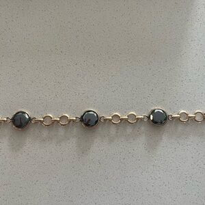 Black Crystal Station Bracelet Gold Tone Minimalist Chain 6.5" Dainty Jewelry